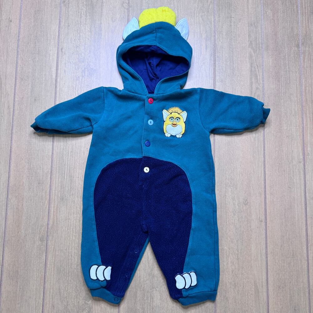Vintage RARE 1999 Furby Baby Hooded Fleece Romper - Tiger Electronics - 12M